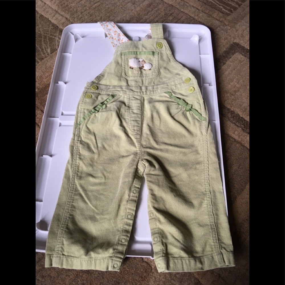 Gymboree green lamb overalls 12-18M